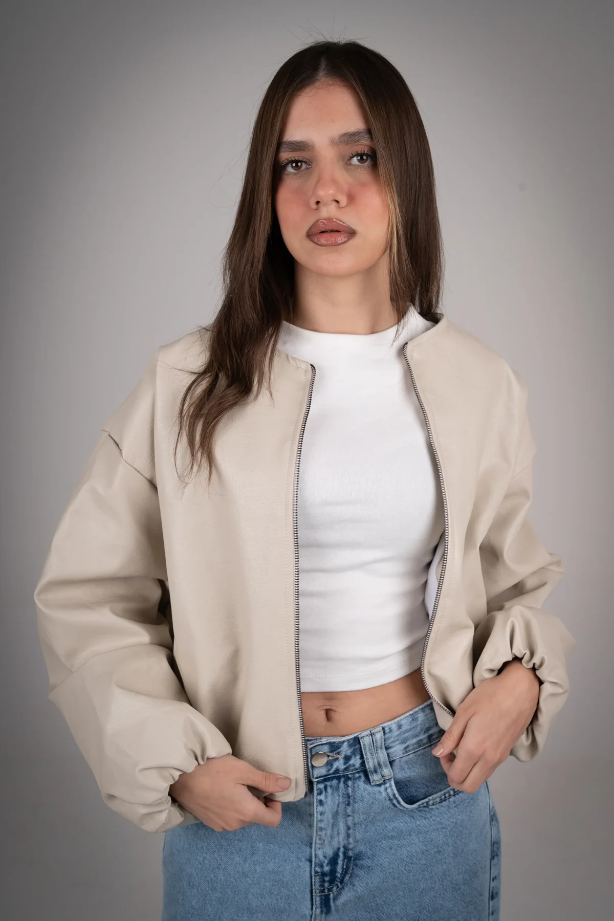 Beige Leather Jacket - Image 2