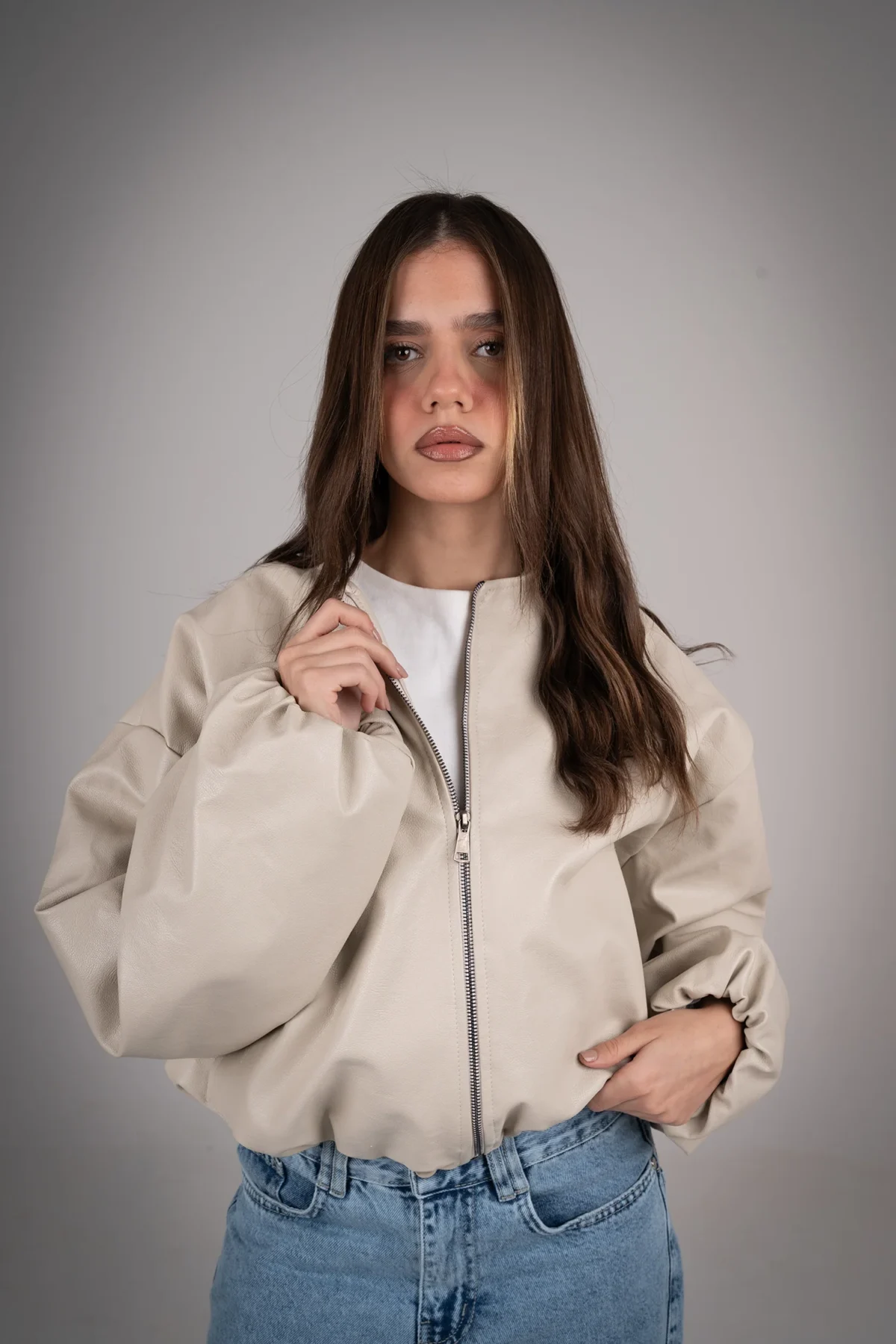 Beige Leather Jacket - Image 3