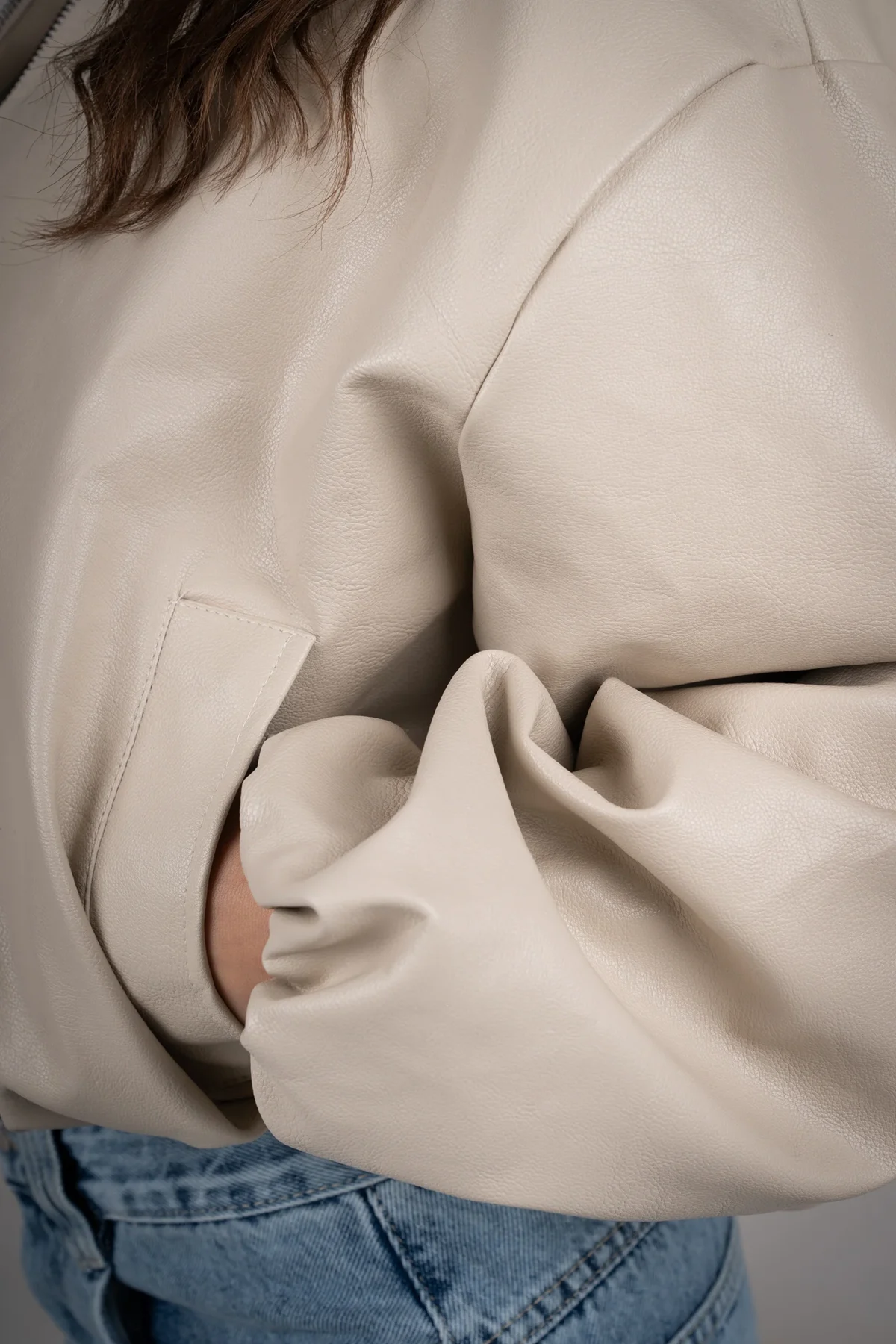 Beige Leather Jacket - Image 5