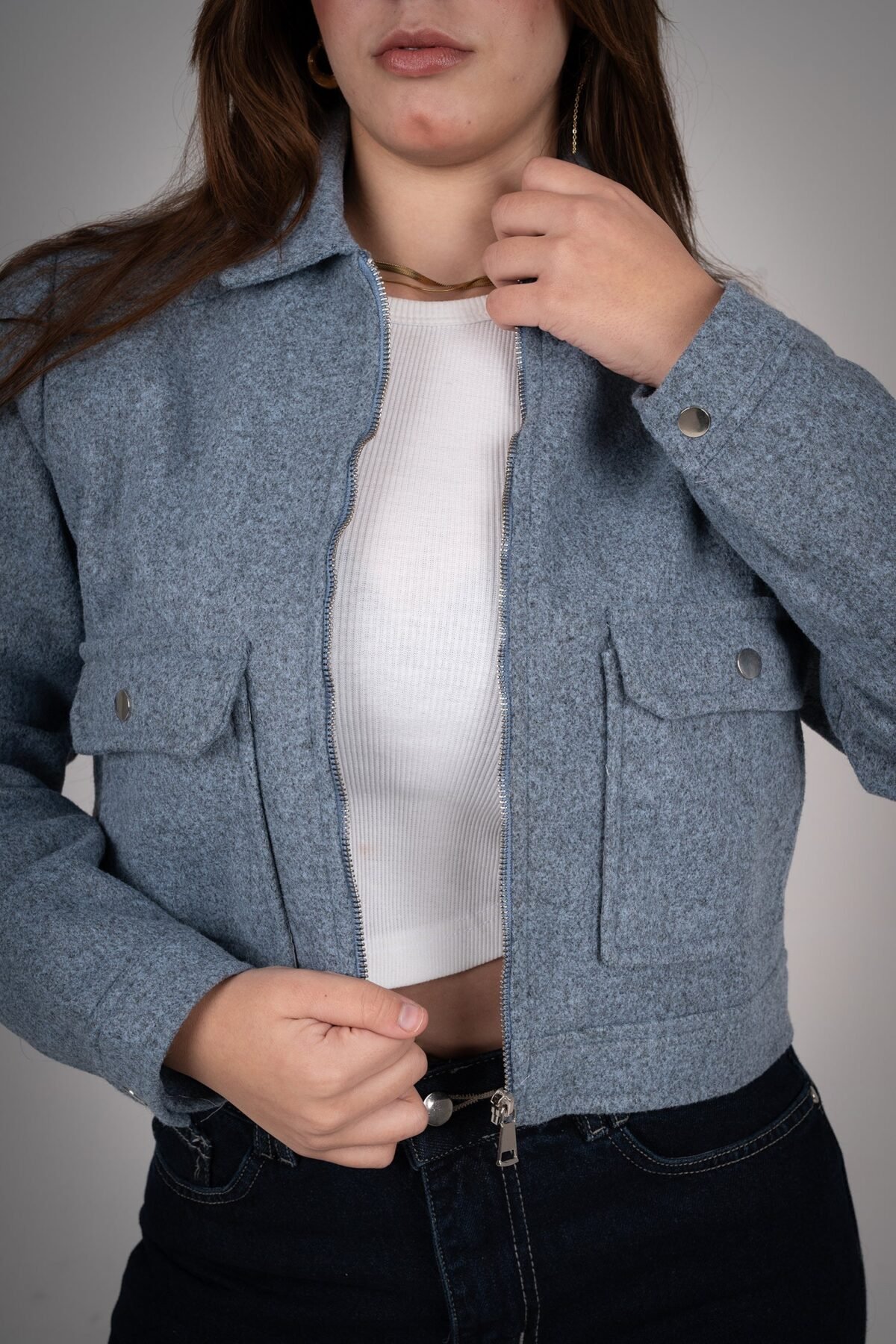 Ocean Grey Pocketed Broadcloth jacket. - Image 2