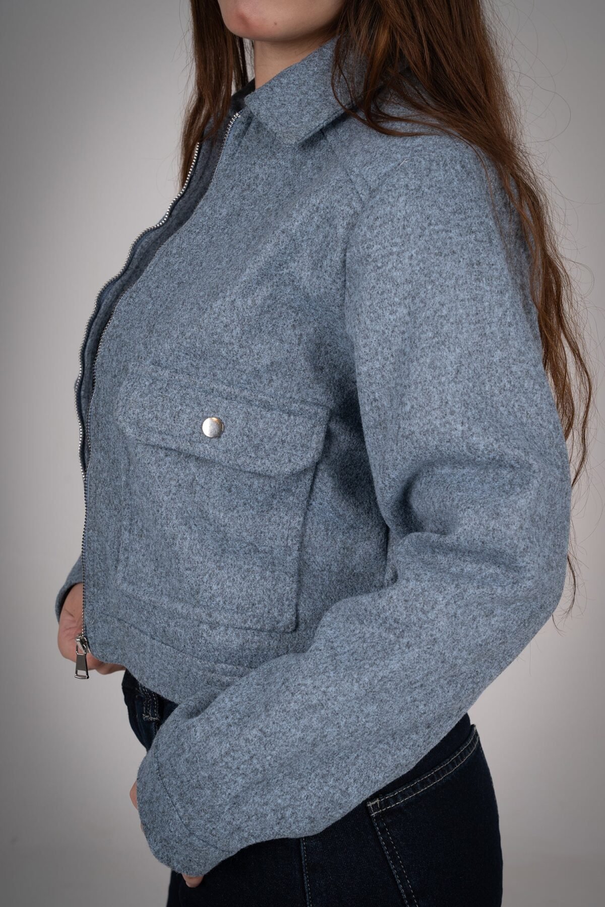 Ocean Grey Pocketed Broadcloth jacket. - Image 3