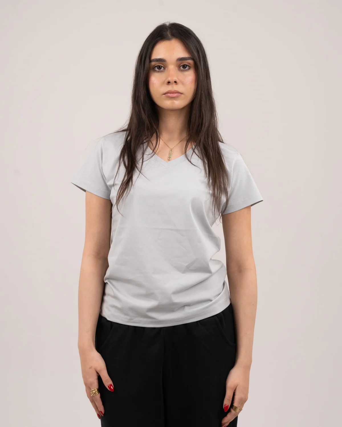 V-neck t-shirt - Light grey - Image 3
