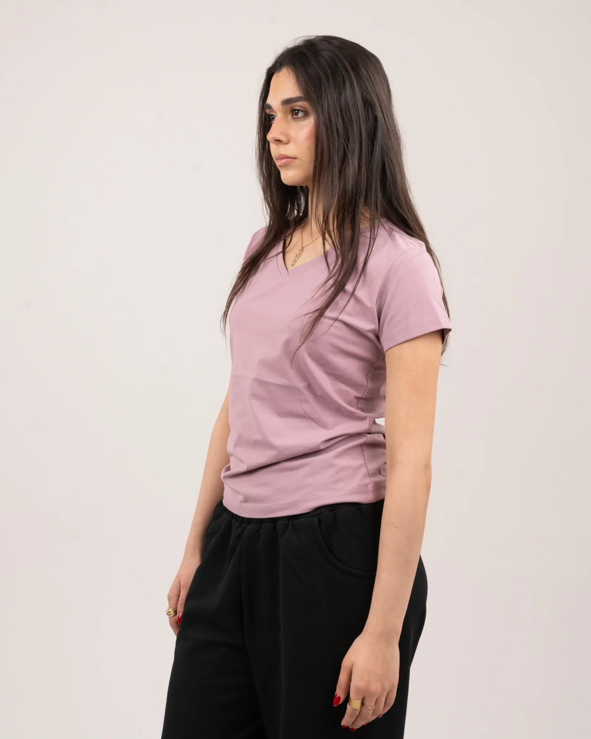V-neck t-shirt - Dusty rose - Image 4