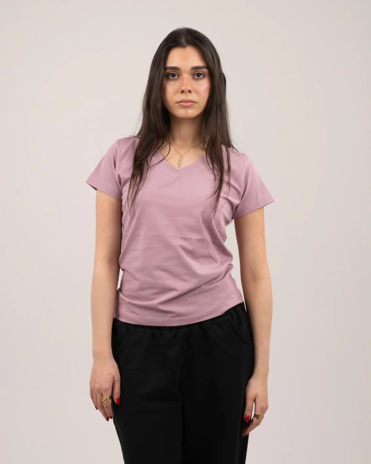 V-neck t-shirt - Dusty rose - Image 3