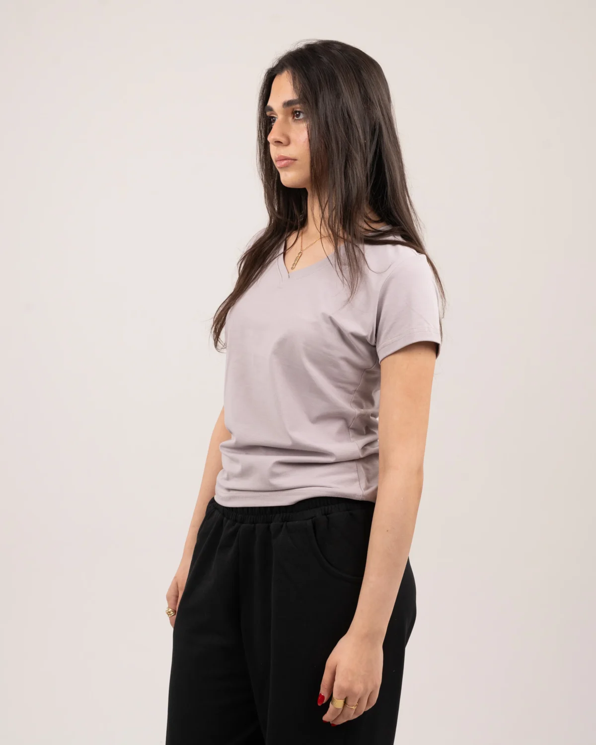 V-neck t-shirt - Pale rose - Image 3