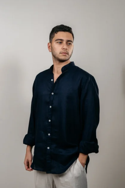 Linen Shirt With A Button-Down Collar