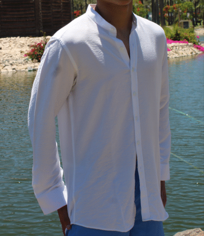 Linen Shirt With A Band Collar