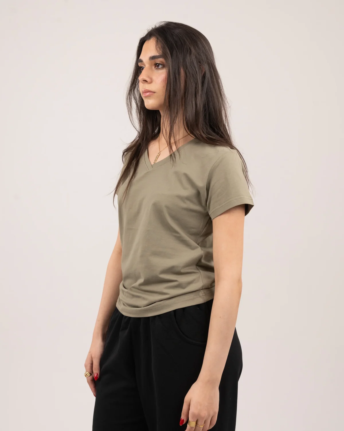 V-neck t-shirt - Khaki - Image 3