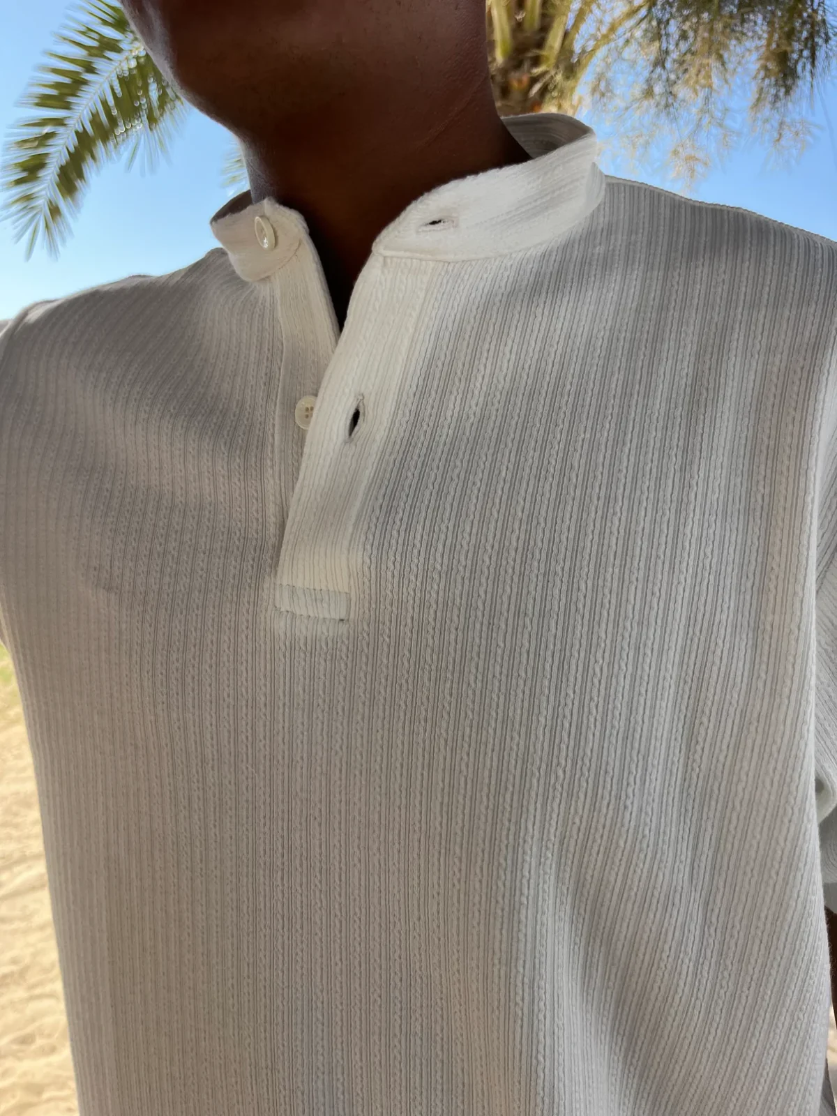 Textured Shirt With A Band Collar - Image 2