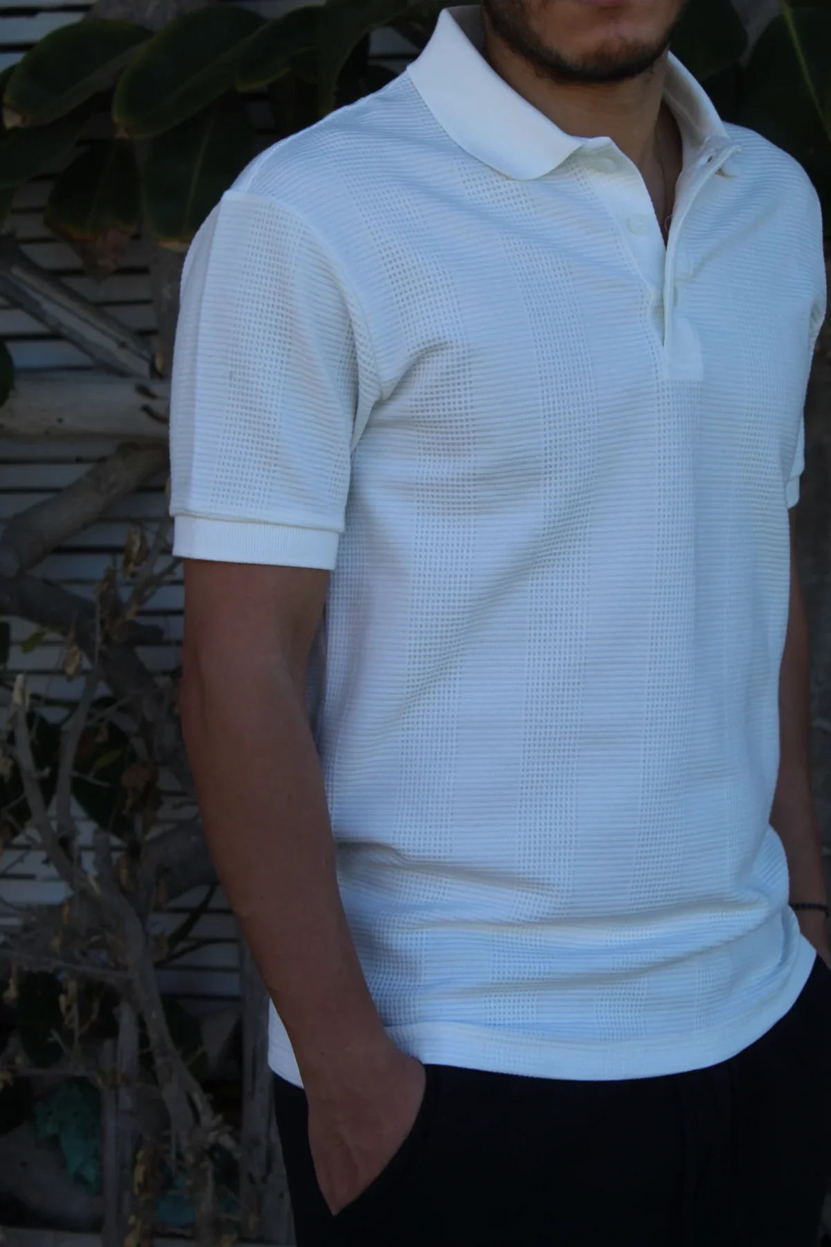 Textured Jacquard Polo T-shirt - Image 3