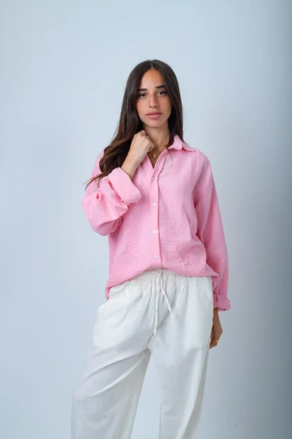 Women's Pink Linen Shirt