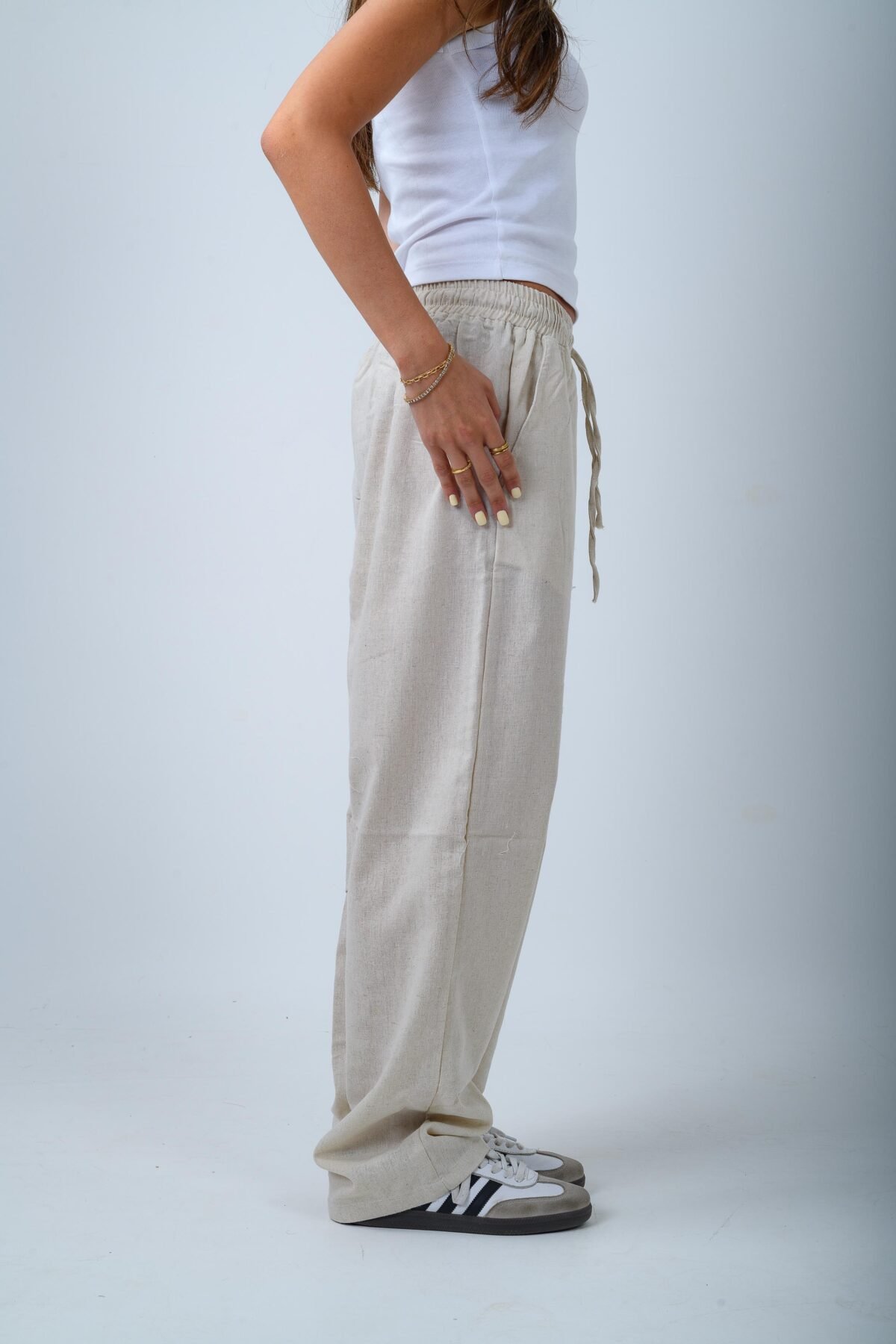 Women's Beige Linen Pants - Image 2