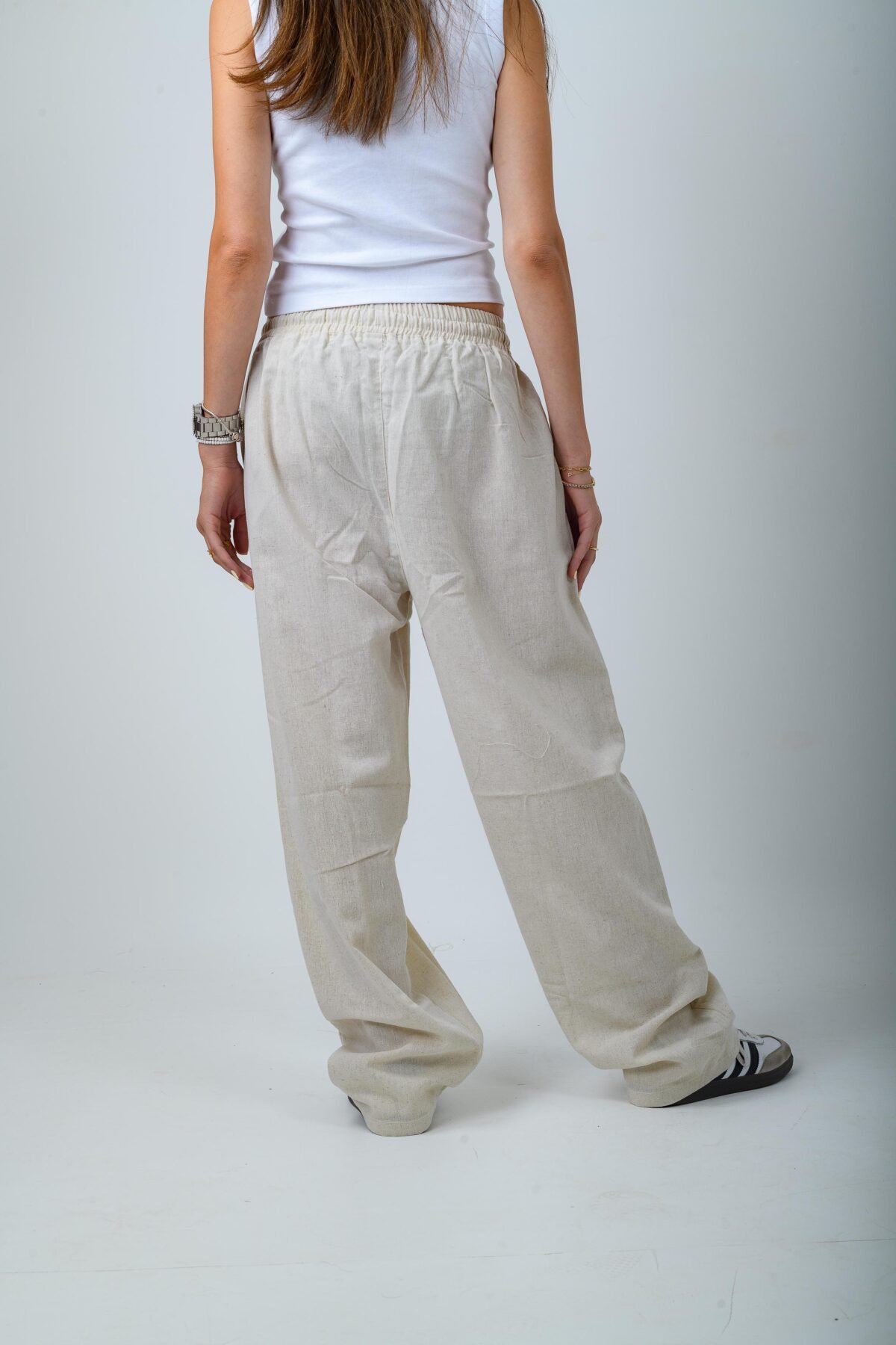 Women's Beige Linen Pants - Image 3