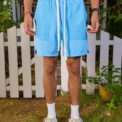 Light Blue Front Textured Sweat Shorts