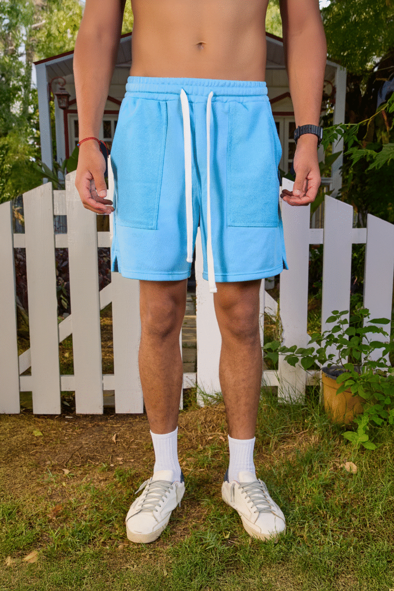 Light Blue Front Textured Sweat Shorts