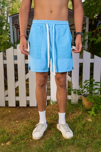 Light Blue Front Textured Sweat Shorts
