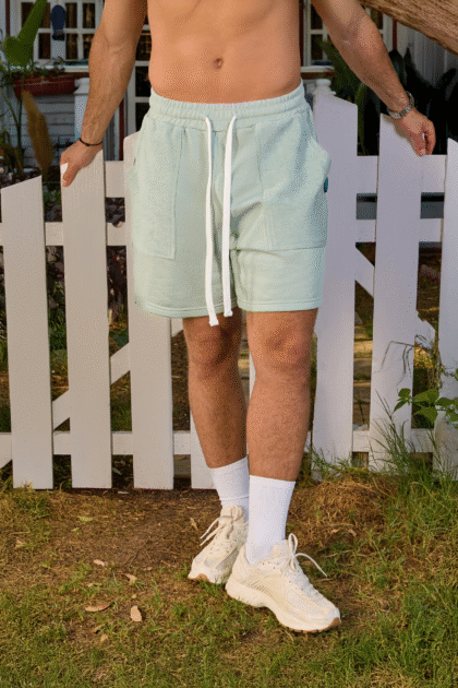 Mint Front Textured Sweat Shorts