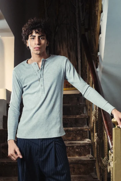 Light Heather Gray Henley Shirt