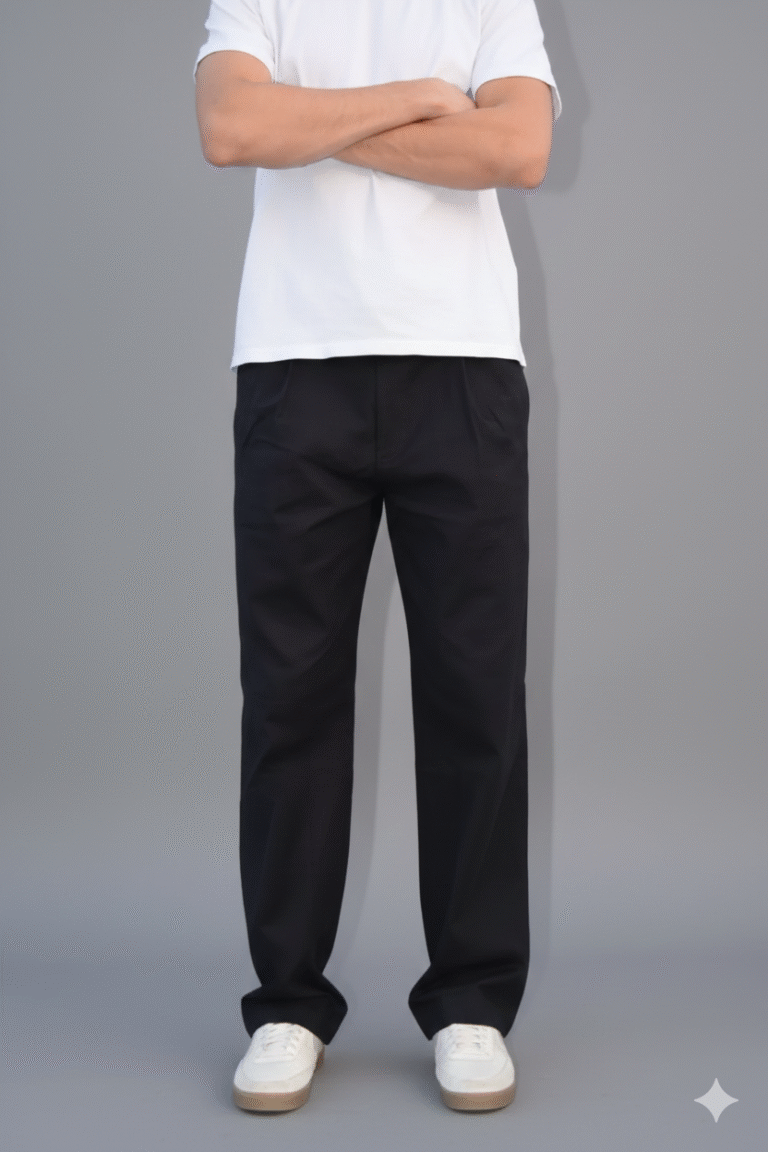 BLACK PLEATED GABARDINE PANTS