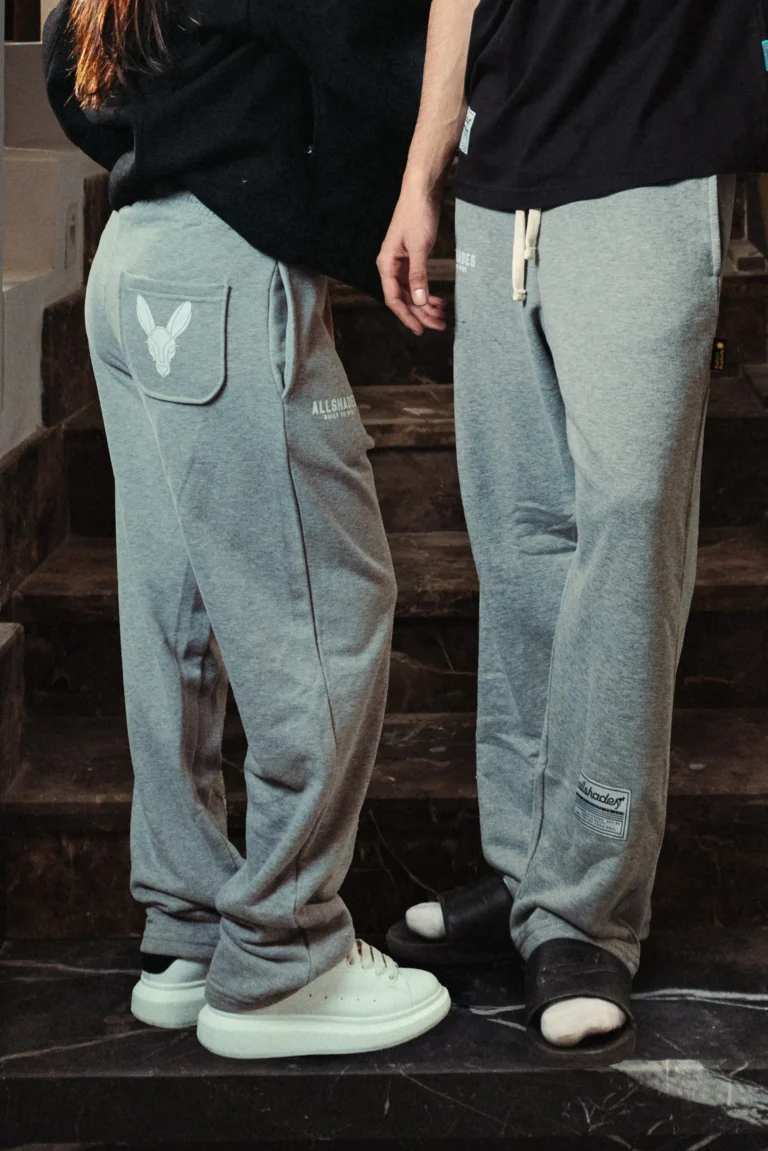 Heather Gray Patched Straight Leg Sweatpants