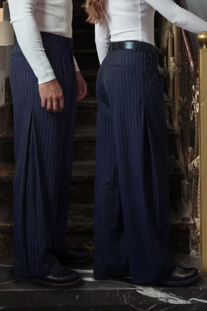 Striped Navy Pleated Tailor Pants