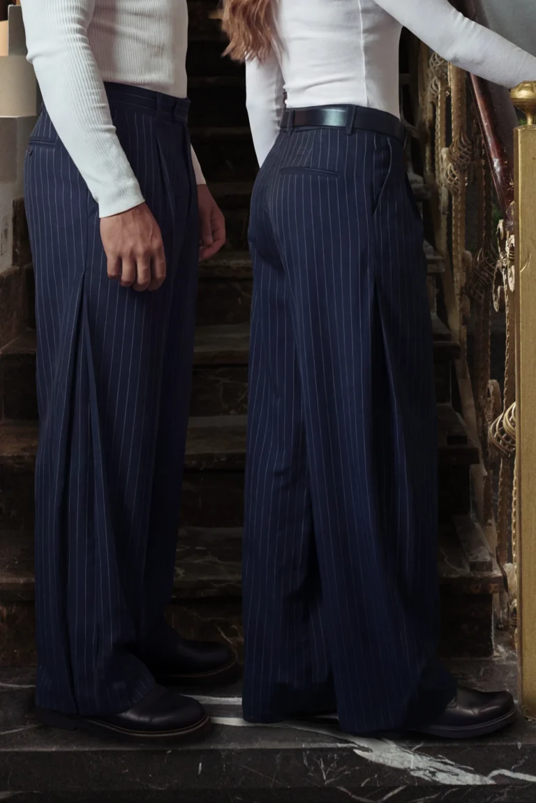 Striped Navy Pleated Tailor Pants