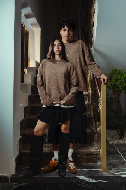 Forest Brown Velvet Knitted Crewneck