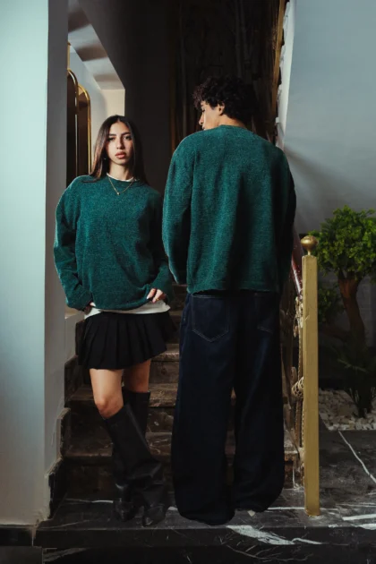 Mineral Green Velvet Knitted Crewneck